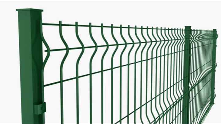 3D curved V-mesh panel fencing for industrial perimeters