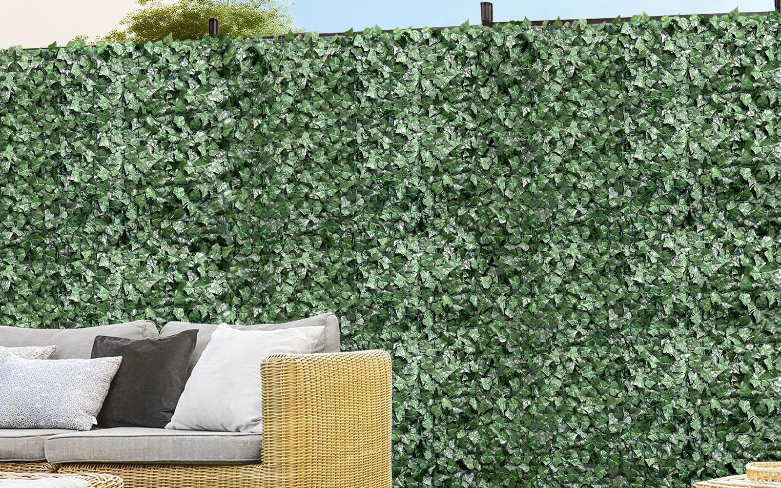 Green decorative fence covering for privacy screening