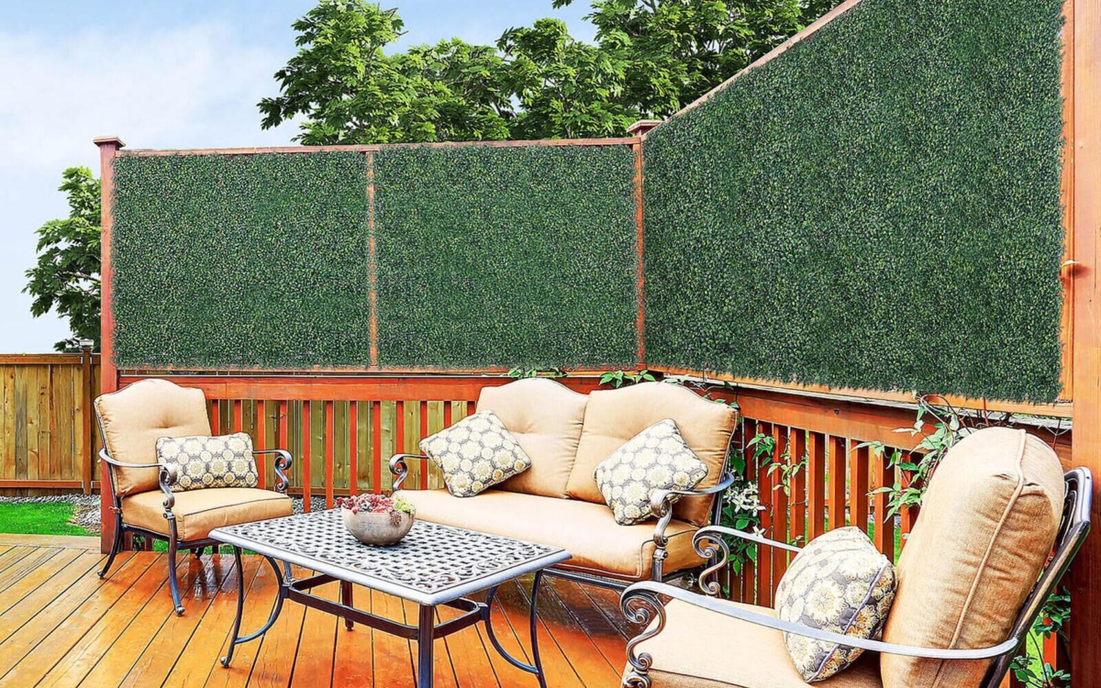 Artificial grass fence panels for decorative privacy screening